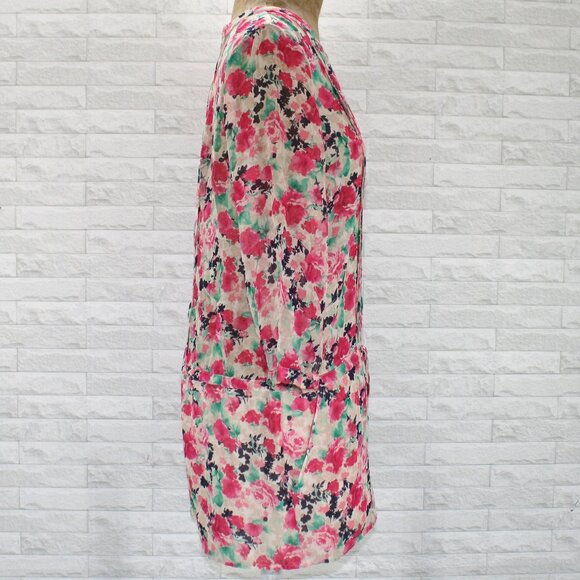 JOIE Romper Silk Floral Long Sleeve Pleated Summer Loungewear Printed Pink Small - Picture 3 of 13